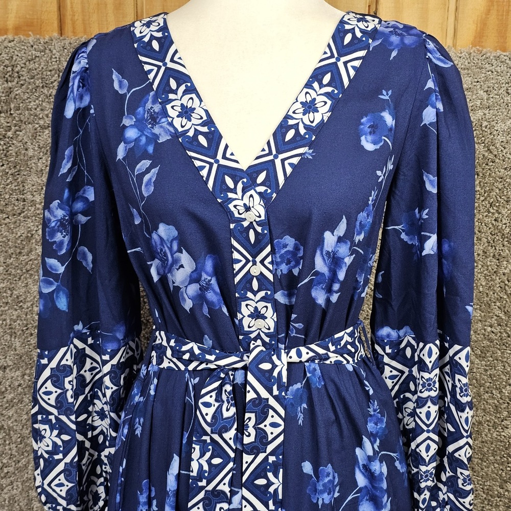 Celina Moon Floral Maxi Dress Long Sleeve Boho Size Small Blue Printed NWT - Picture 2 of 12
